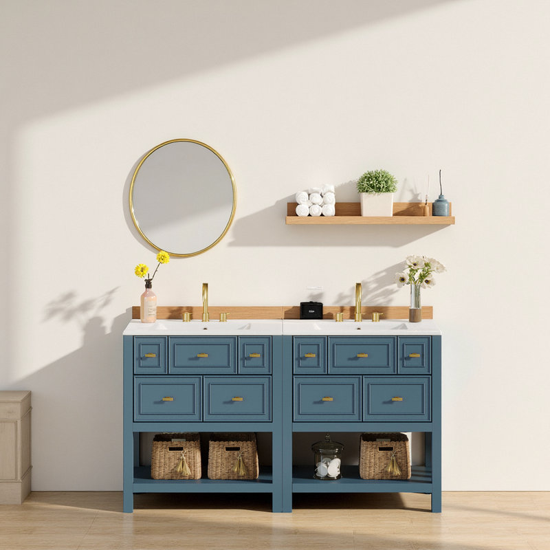 Ensemble de meuble-lavabo simple 60 po avec tiroirs 60 po, Bleu