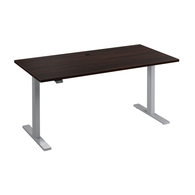 Adjustable Metal Base Standing Desk, Black Walnut/Silver, 47.68" H x 59.45" W x 29.37" D
