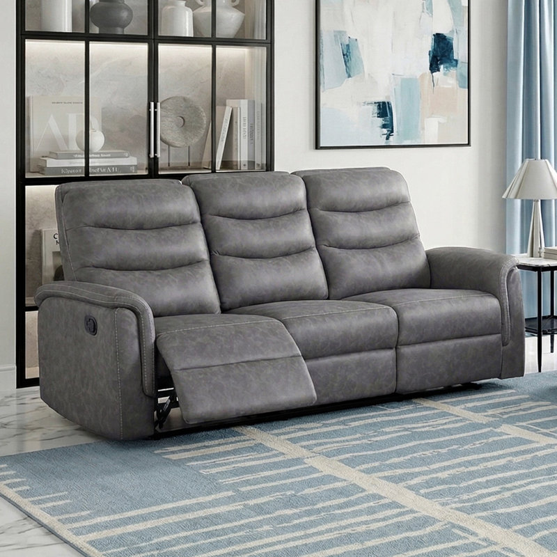 Ensemble canapé inclinable 2 pièces avec fauteuil, console de rangement, porte-gobelets et rembourrage en mousse pour un confort optimal - Mobilier de salon