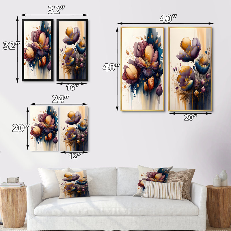 " Red Blooming Crocus Flowers " 2 - Pieces, White Framed, 40" H x 40" W
