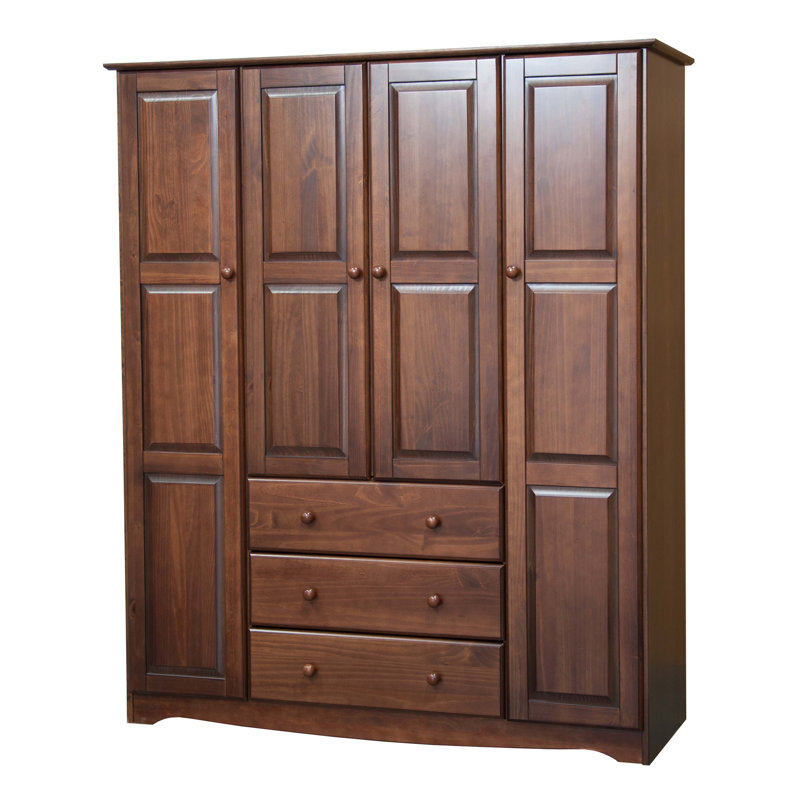 Armoire garde-robe pour la famille avec 4 portes 100% bois massif Musman, Moka