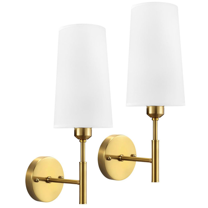 Jaterria Solid Brass Armed Sconce, White, Gold