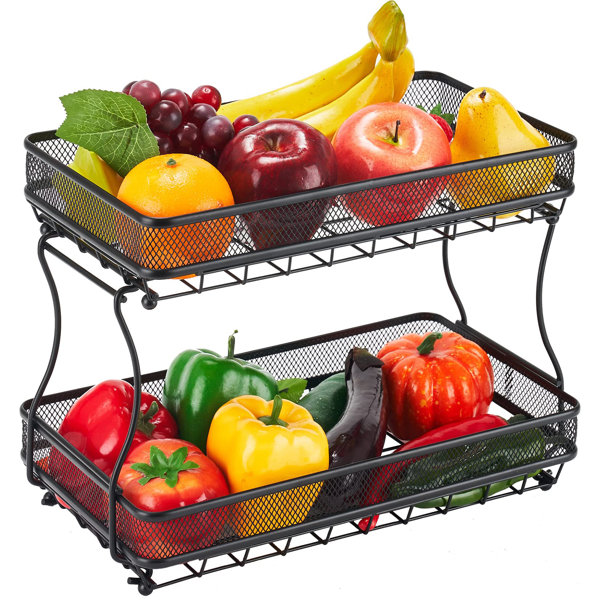 Regal Trunk & Co 2 Tier Fruit Basket - Metal Wire Fruit Organizer Bowl  Stand for Kitchen, Center Table, Living Room - Metallic Tiered Fruit Holder  for