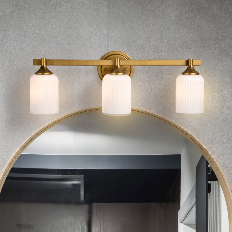 Meuble-lavabo Solara, Laiton naturel, 23 po de largeur, Trois lumières