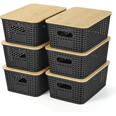 Plastic Storage Containers Stackable Storage Bins, Storage Baskets For Organizing Shelves Drawers Desktop Closet Playroom Classroom Office, 6 Pack