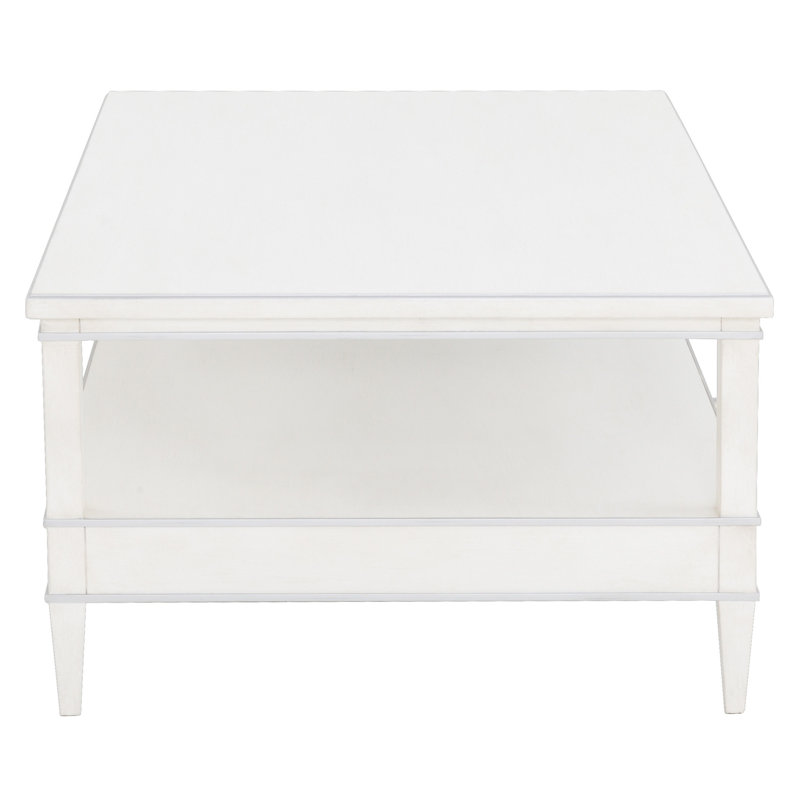 Camille Solid Wood Cocktail Table, White/Antique Pewter