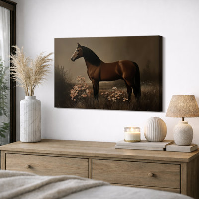 «Brown Horse in Meadow», reproduction d'art sur toile encadrée