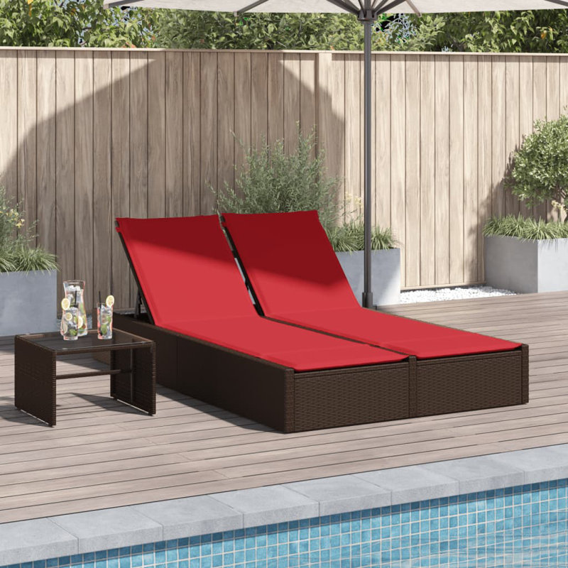 Double chaise longue de patio, Rouge, Brun