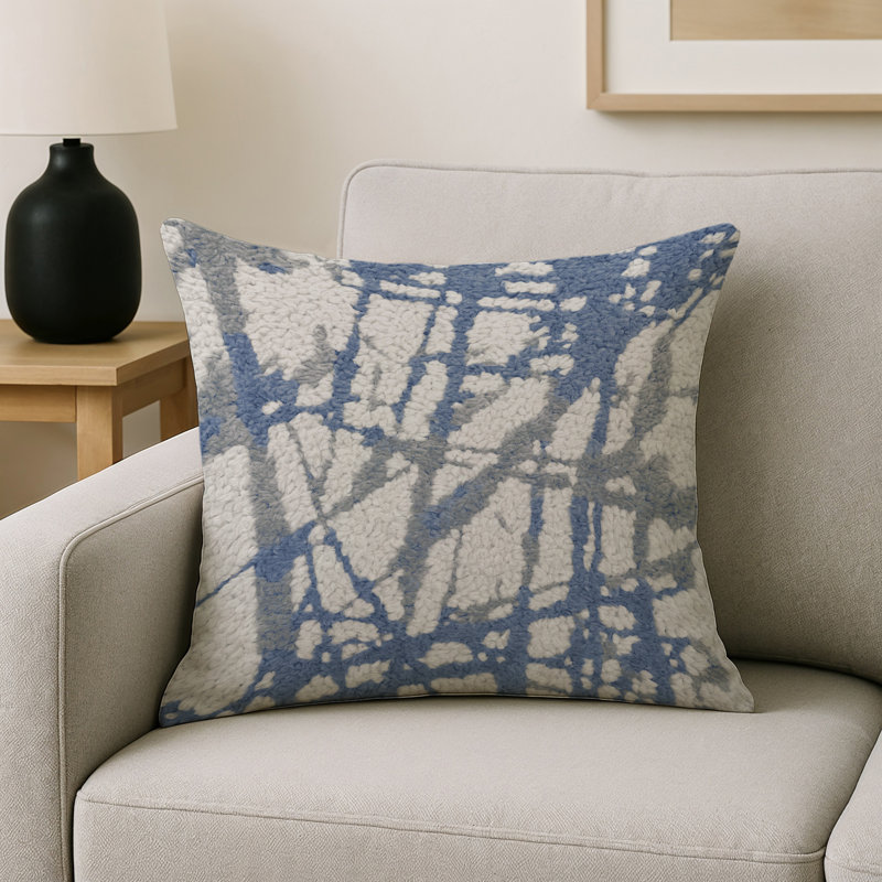 Coussin décoratif intérieur et extérieur Modern, Gris clair / bleu abstrait 1, Carré 16 po