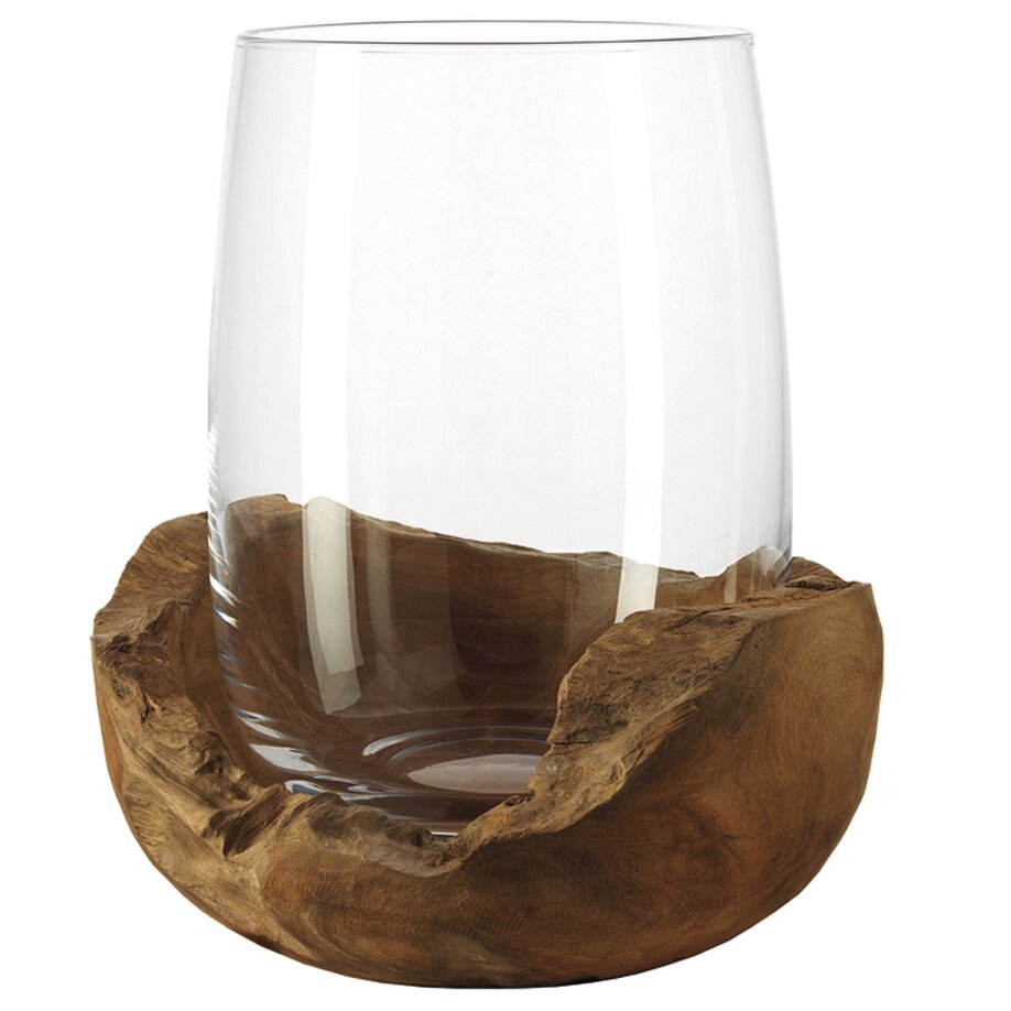 Windlicht Terra aus Glas und Holz