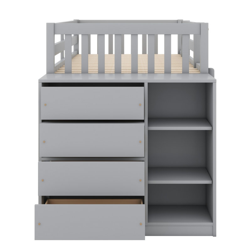 Lit superposé avec tiroirs et tablettes, gris, Simple sur simple