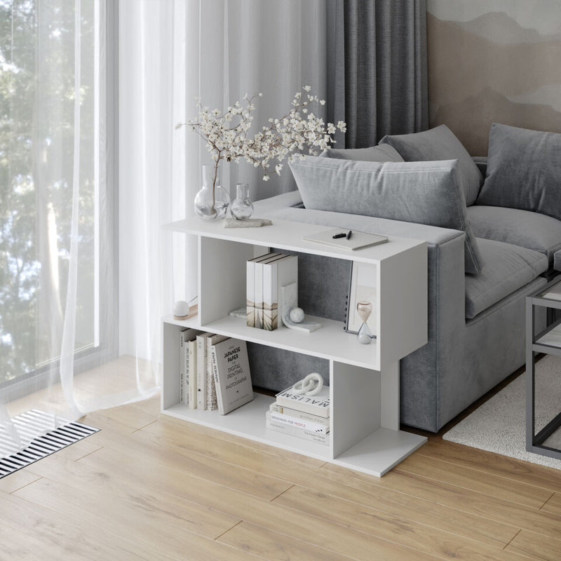 Sulmy Solid Wood Ladder Bookcase, White, (2 Shelves) 80cm H x 80cm W x 29cm D