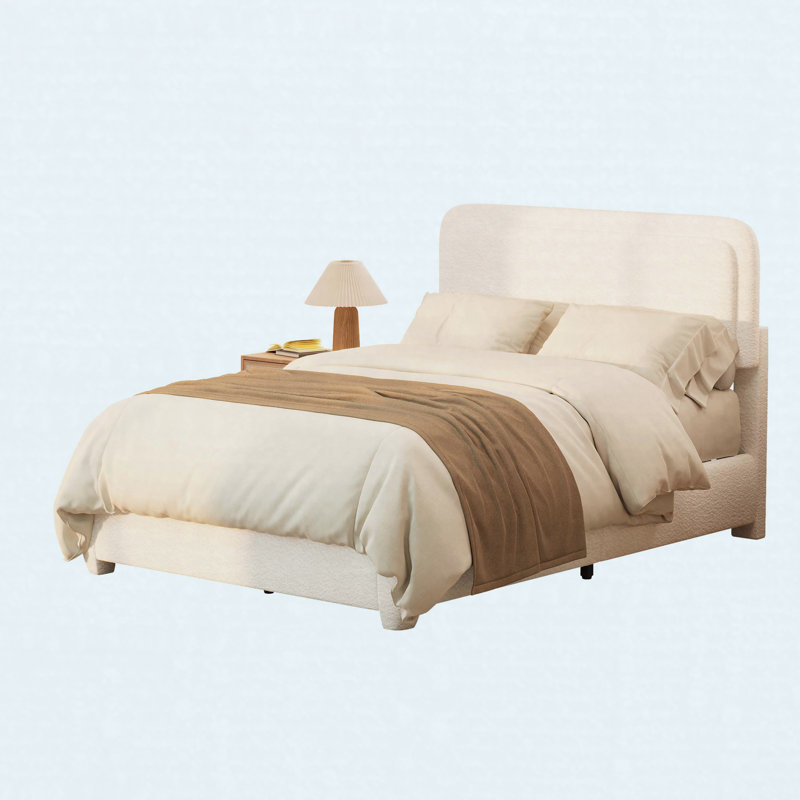Structure de lit double avec tête de lit ajustable Boucle, lit plateforme moderne avec tête de lit courbée, Double