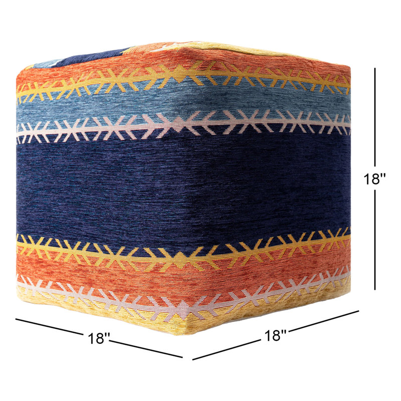 Lithonia Color Block Turkish Acrylic Upholstered Ottoman Pouf