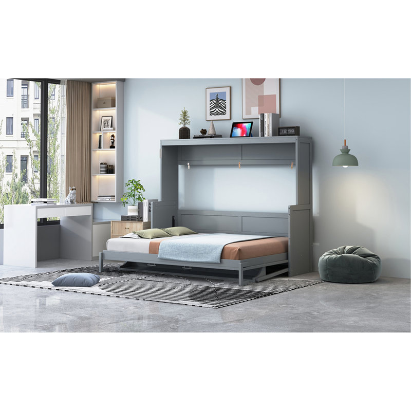 Lit double, couleur grise, bureau pliable par des moyens hydrauliques, convient aux petits espaces dans les maisons, capacité de 600 lb