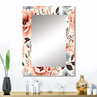 Bartelso rétro nostalgie rose floral fantaisie - miroir mural décoratif floral, grand miroir floral, art imprimé en métal