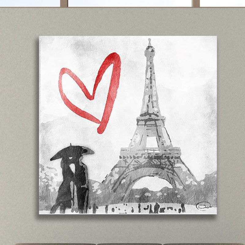«Love in Paris» par Onrei, reproduction d'art sur toile tendue, H 36 po x l 36 po x P 1,5 po