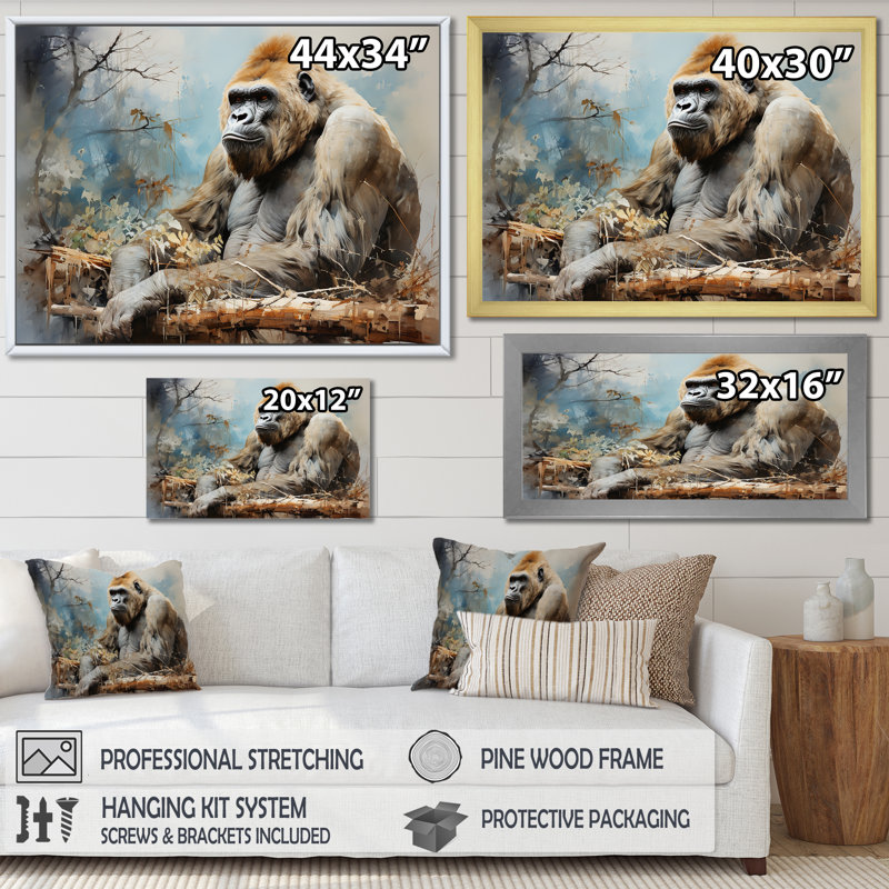 Gorillas Reverie - décoration murale gorille, Cadre flottant doré, H 16 po x l 32 po x P 1 po