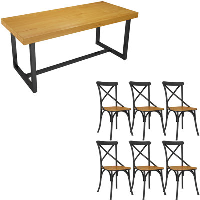 Ensemble de table moderne simple en bois massif et fer