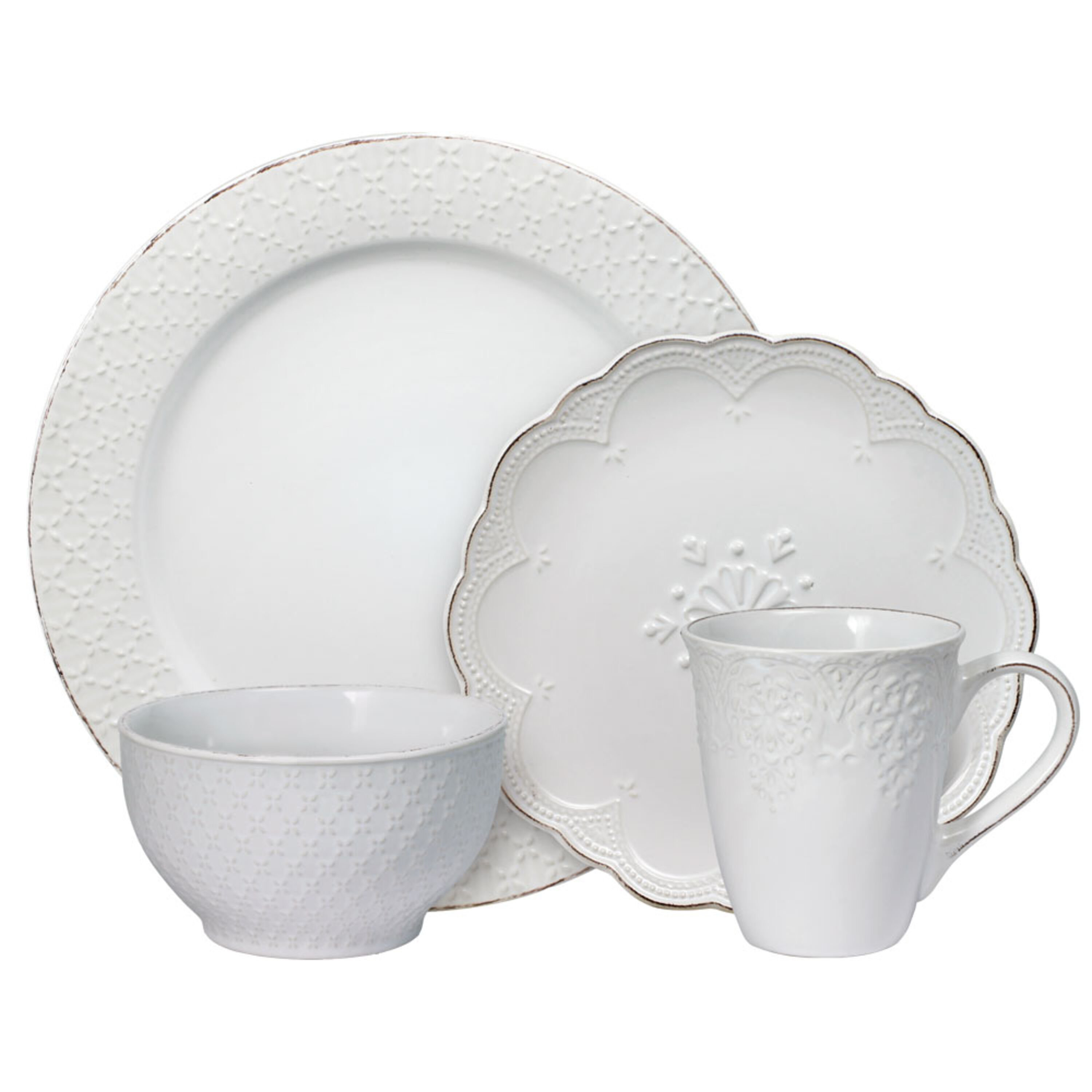 Pfaltzgraff French Lace 16-Piece Stoneware Dinnerware Set, Service