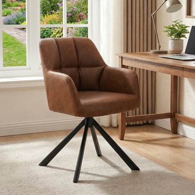Khac Faux Leather Swivel Office Chair with Fixed Arms
