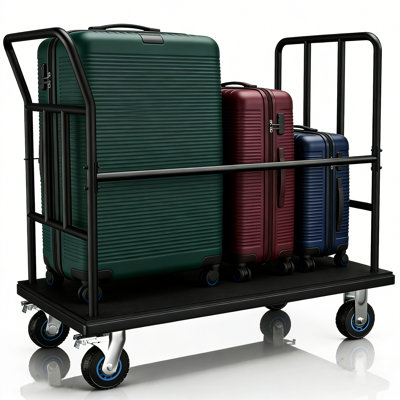 42.5" Luggage Cart with Wheels, Black Bellman Cart with 850 lb Capacity & 5" Quiet Wheels, 360° Anti-Collision Design for Hotel, Airport, and Commercial Use