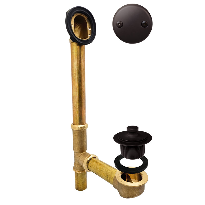 14" Brass Twist & Close Bathtub Leg Drain Assembly with 2-Hole Overflow, Oil Rubbed Bronze