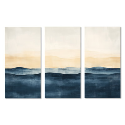 Shoreline in Soft Abstraction I - Modern Landscape Framed Canvas Print Set of 3
