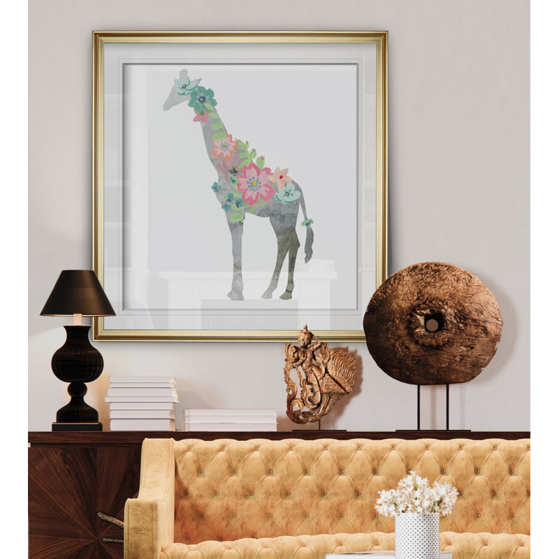 Matilda «Girls Love Flowers Giraffe», art, H 27 po x l 27 po x P 1,5 po, Encadrement doré