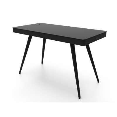 Levenson Glass Top Metal Base Computer Desk with Power Outlet