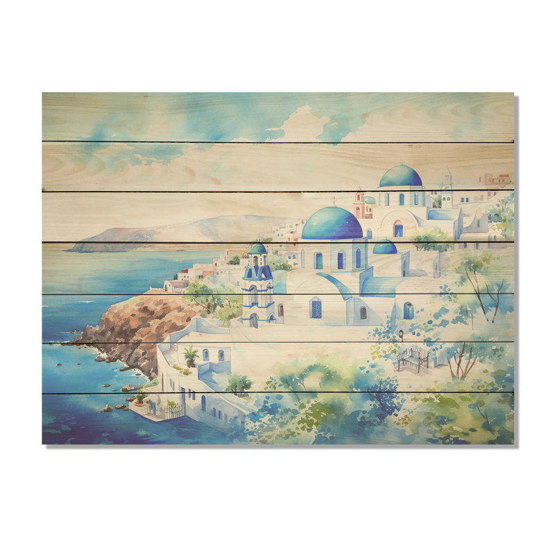 Grèce Grèce, paysage de Santorin II - Grèce sur bois, H 34 po x l 44 po x P 0,78 po