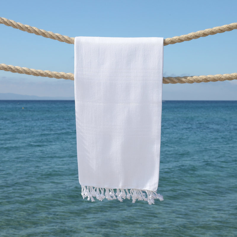 Serviette de plage en coton turc Summer Fun Pestemal, Blanc
