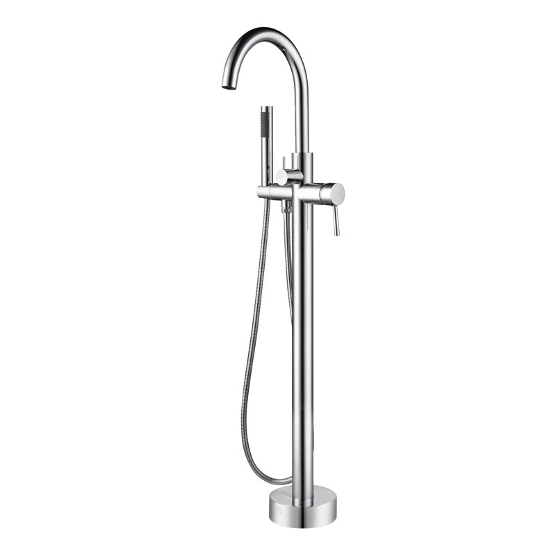 Robinet de baignoire autoportant à fixation au sol avec douche à main, Chrome poli