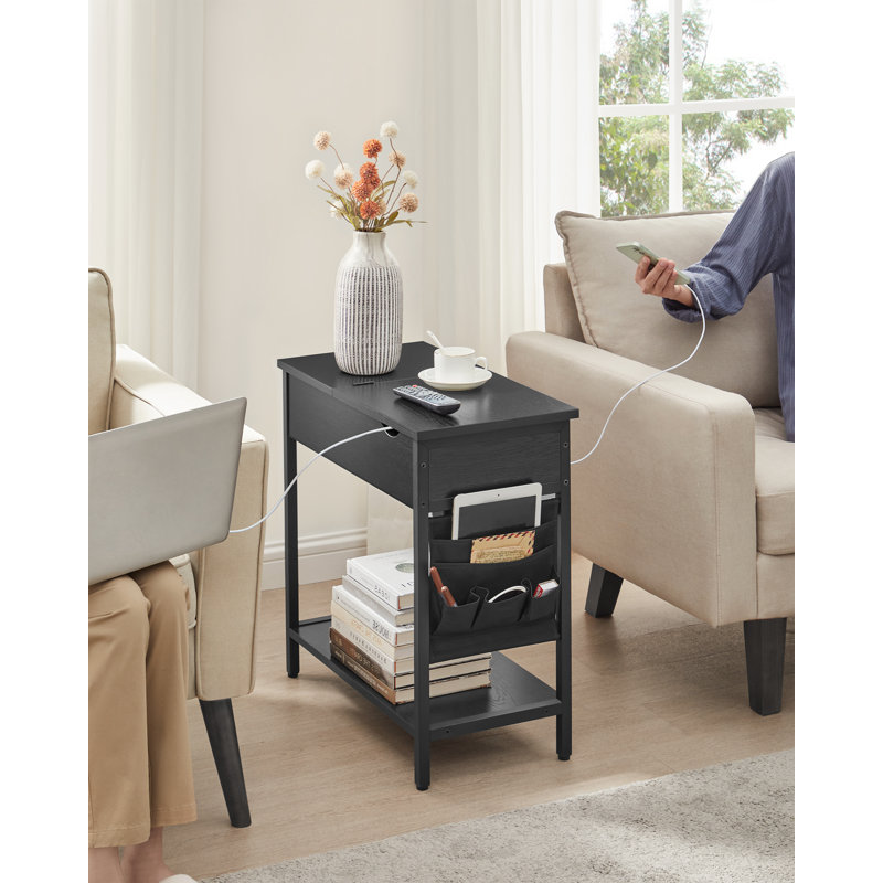 Maryetta End Table with Built-In Outlets, Black