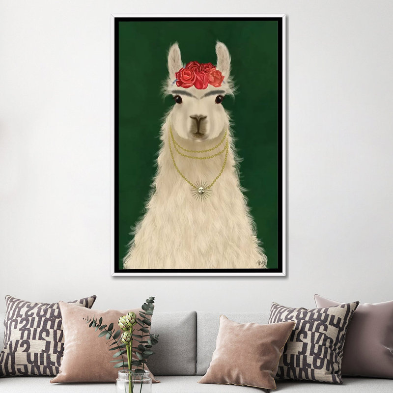 «Llama F» par Fab Funky - impression d'art graphique, Toile blanche encadrée, Aucun mat, H 60 po x l 40po x P 1,5 po