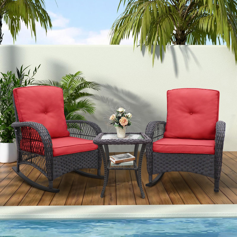 3 - Piece Rocker & Glider Seating Group with Cushions, Red, Black