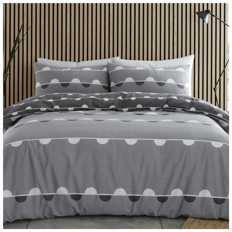 Cotton Blend Striped Duvet Cover with Pillowcases, Double