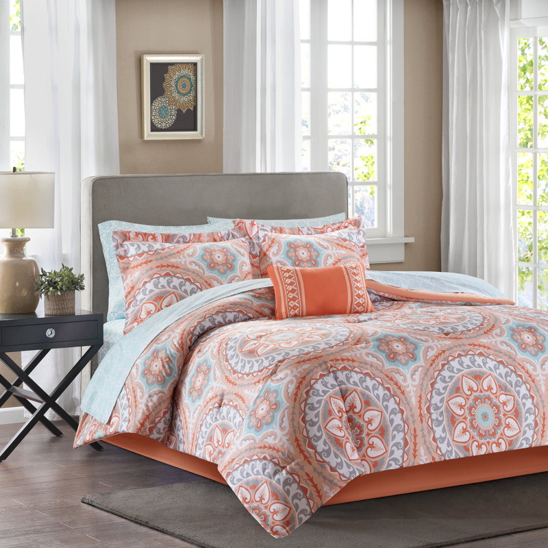 King Coral Microfiber Bohemian Comforter Set