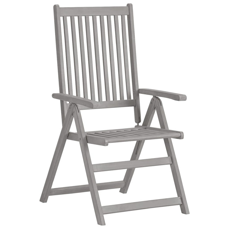 Chaise de patio avec coussin en teck, 4, Marine, Gris