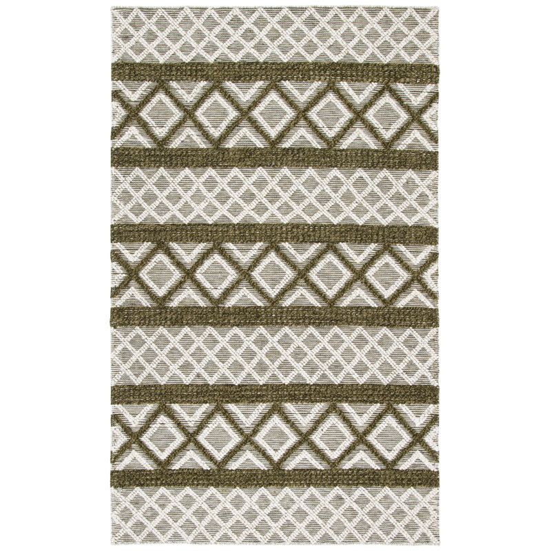 Geometric Hand-Woven Wool and Cotton Area Rug, Rectangle 3' x 5'