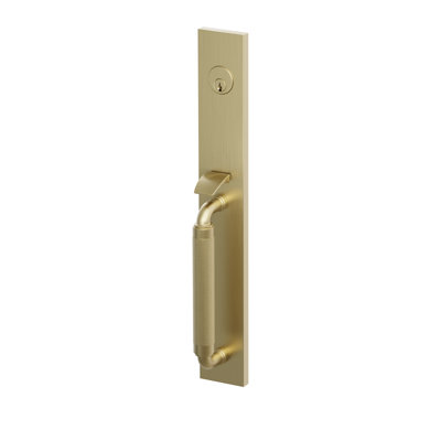 Ensemble d'entrée Emtek SELECT pleine longueur, faux tube tubulaire, potence extérieure en R, poignée moletée, levier intérieur Hermès, droitier, chrome poli