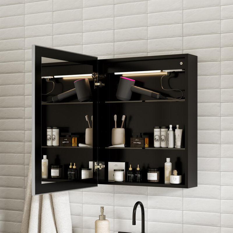 Armoire à pharmacie encastrée / à fixation en surface avec miroir, désembueur, gradateur, prises USB et éclairage intérieur Maximes