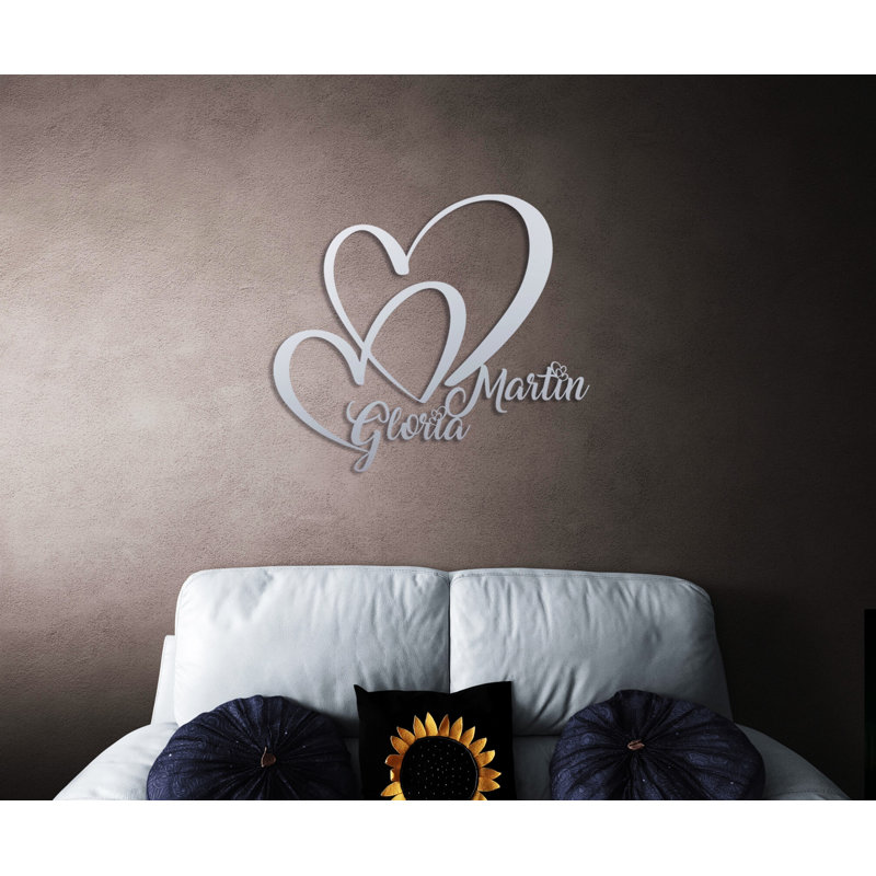 Décoration murale personnalisée en métal double cœur et amour pour la Saint-Valentin ou cadeau de mariage, Oui