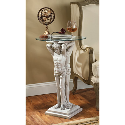 Hermitage Atlantes Glass Topped Pedestal Side Table