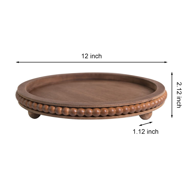 Wood Beaded Tray, Kitchen Table Decor or Farmhouse Serving Tray, Brown