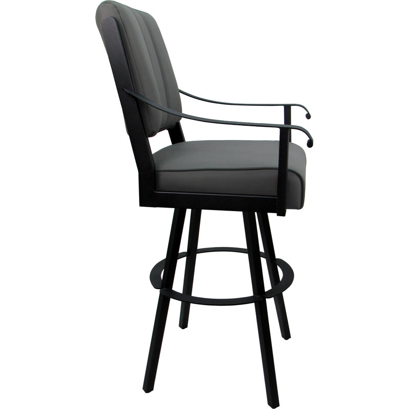 Leather Swivel Metal Counter Bar Stool 26" Seat, Black, Gray, Counter Stool (26" Seat Height)