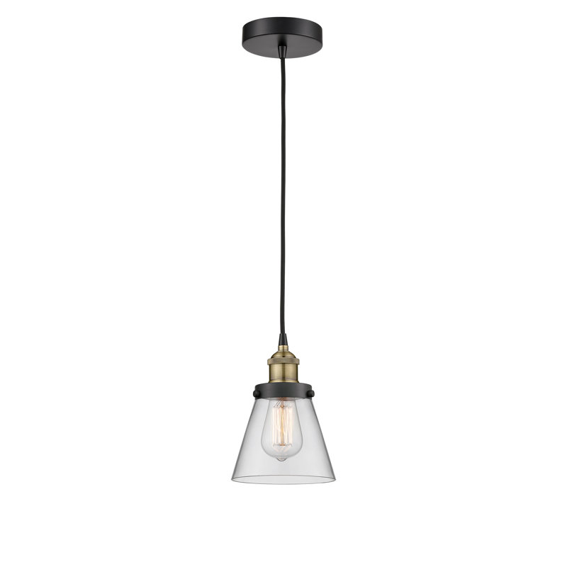 Mini-luminaire suspendu 1 lumière Cone, Clair, H 9,5 po x l 6,25 po x P 6,25 po, Laiton antique noir