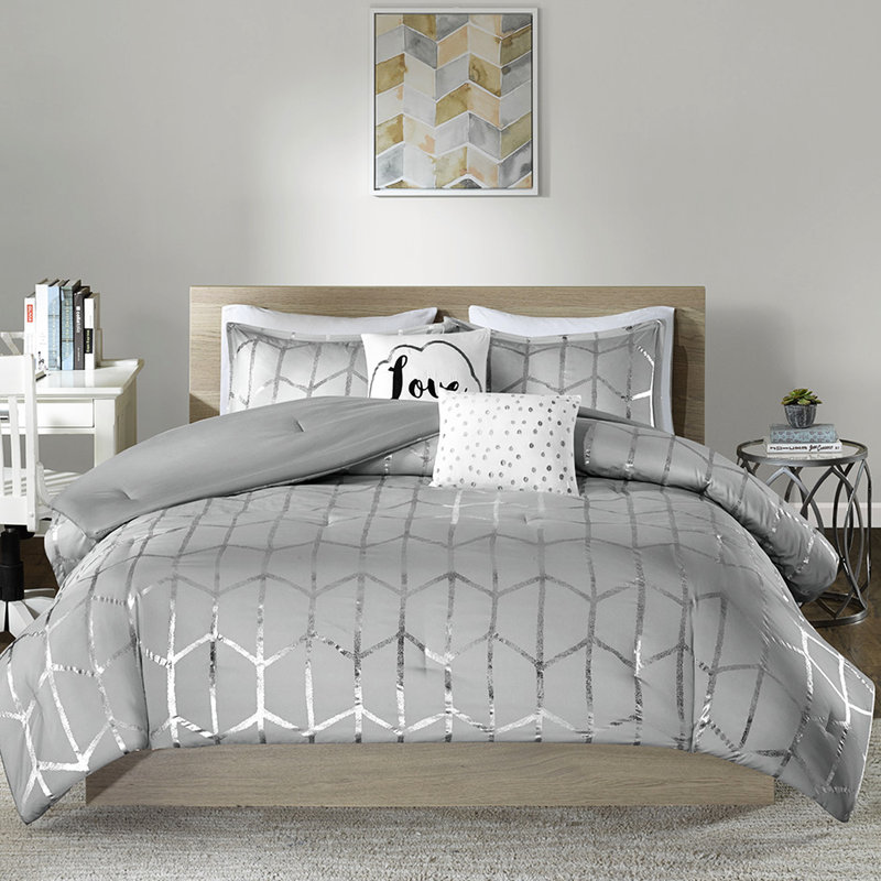 Édredon double / grand avec imprimé galaxie métallique gris et argent lune tendance