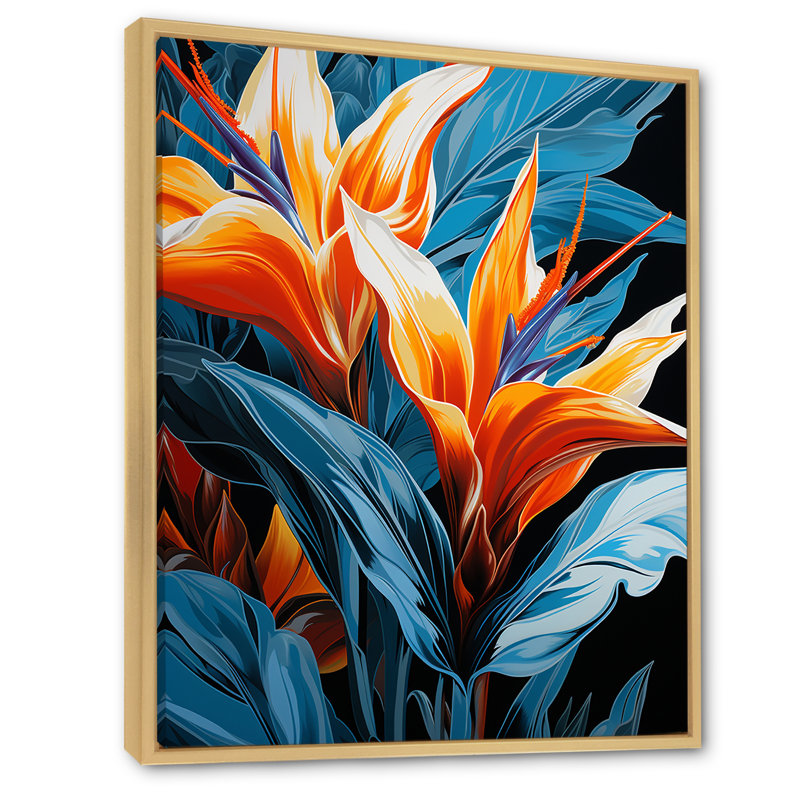 Oiseaux de paradis fleurs tropicales III - Oiseaux de paradis, art mural, H 40 po x l 30 po x P 1,5 po, Cadre flottant brun