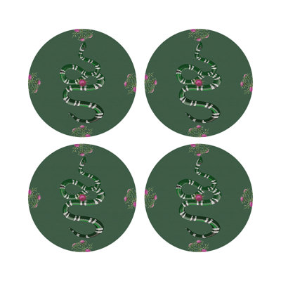Thistle And Snake Vegan Leather Round Pebble Placemat
